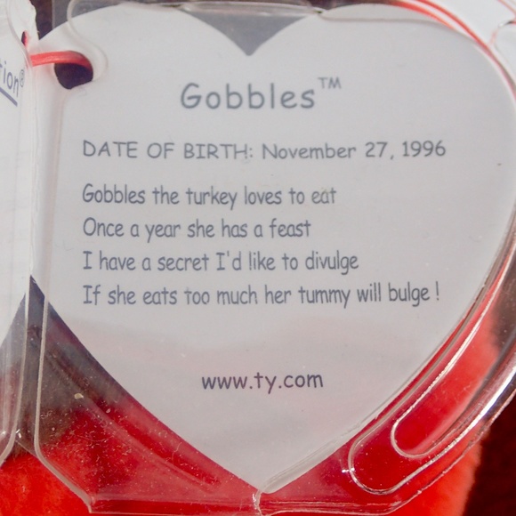 TY Beanie Baby GOBBLES TURKEY Rare Retired Vtg Birthday Nov 27 1996 Tag Error - Picture 13 of 15